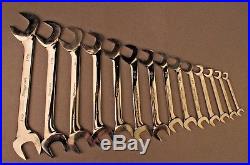 14 pc Snap- on SAE Four-Way Angle Head Open End Wrench Set 1 1/2 to 3/8