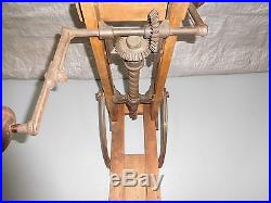 19th Century Wood/Cast Iron Portable Drill Press Hand Crank Folding Adjustable