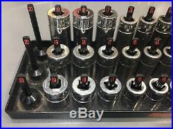 36pc Snap On 3/8 Dr Shallow, Semi, & Deep Metric Socket 6pt Sockets with Tray