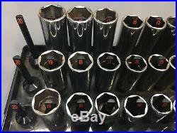 36pc Snap On 3/8 Dr Shallow, Semi, & Deep Metric Socket 6pt Sockets with Tray