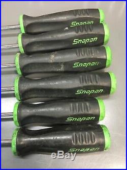 6pc Snap On SGDP Cabinet/Long Comfort Soft Grip Black Green Screwdriver Set
