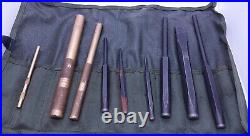 9 Piece Snap On Punch and Chisel Set with Brass Punch In Roll UP Pouch Used #p01