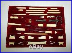 ANTIQUE 19th C UNIQUE HAND CARVED TURNED SEWING KNITTING CROCHET TOOL SET 19 P