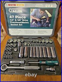 Allen 47 Piece 1/4 3/8 Inch Drive Fractional Metric Socket Set USA Vintage Tools