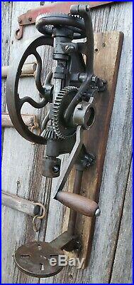 Antique Hand & Pulley Driven Post Drill Press, Serviced and working. SEE VIDEO
