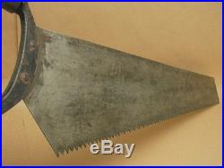 Antique Primitive Unusual Handle Hand Saw Tool Early Disston Keystone Etching