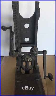 Antique Strickler & Co. Ohio Hand Crank Cast Iron Barn Beam Boring Drill Press