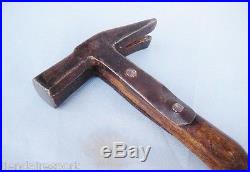 Antique Very Rare European Hand Made Blacksmith Hammer Tool Wrought Iron & Wood