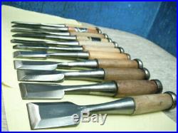 Japanese Used Chisel Nomi with Sign Set of 11 Carpentry Tool Japan Blade