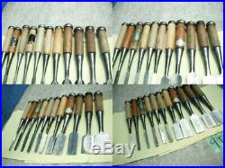 Japanese Used Chisel Nomi with Sign Set of 11 Carpentry Tool Japan Blade