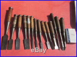 Japanese Used Chisel Nomi with Sign Set of 14 Carpentry Tool Japan Blade