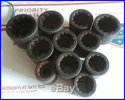 LOT OF 11 SNAP ON IMPACT SOCKET 3/4 DRIVE 12 POINT from 1 to 1-13/1 in U. S. A