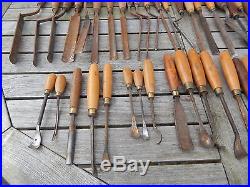 Mixed Lot Of 50 Chisels Gouges & Drill Bits Old Vintage Woodworking Tools
