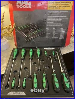 Mac Tools 12Pc Screwdriver Set in Green Philips Flat Head Screwdrivers