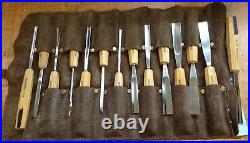 Pfeil wood carving chisels, set of 14 superb chisels, in a quality leather roll