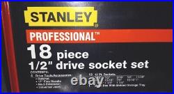 RARE Vintage Stanley Professional 18 Piece 1/2 Drive Socket Set MINT CONDITION
