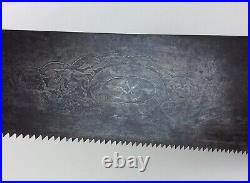 Rare and unusual antique hand saw with Masonic etching crosscut carpentry