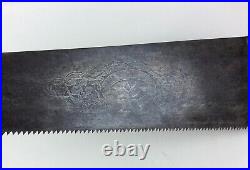 Rare and unusual antique hand saw with Masonic etching crosscut carpentry
