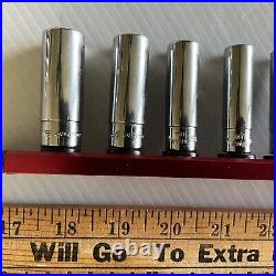 SNAP ON 1/4 DEEP DRIVE 10PC SOCKET SET STM6-STM18 3/16-9/16 6PT SAE Mint A+