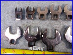 SNAP-ON 3/8 DRIVE OPEN END CROWFOOT WRENCH 3/8-1 range COMPLETE SET 11 PIECES