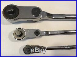 SNAP ON Multi Postion Indexing Swivel Head Ratchet Lot of 31/4-3/8-1/2FRE SHP
