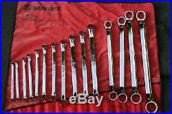 SNAP-ON TOOLS 12-P SAE Flank Drive Standard 10º Offset LARGE Box Wrench SET USA