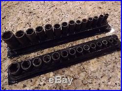 SNAP-ON deep & shallow 3/8 dr. SOCKETS (6pt. Mm) in SNAP-ON magnet trays