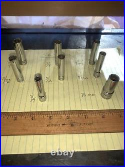 S-K Socket Lot of 8, Various Sizes 6 Point Used 1/4 & 3/8 Drive