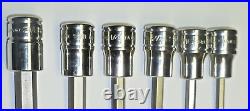 Set Of 6 Snap On Tool 3/8 Drive Long Ball Hex Socket 3/8 5/16 1/4 7/32 3/16 5/32