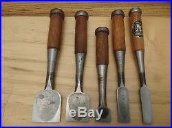 Set of 5 used Japanese bench chisels