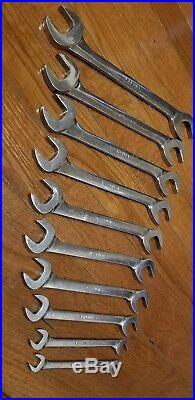 Snap On 10 Piece SAE Angle Head Open End Wrenches 3/8 to 1-1/16 Nice Set