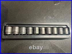 Snap On 10 pc 1/2 Drive 6-Point Metric Flank Drive Shallow Impact Socket Set