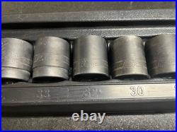 Snap On 10 pc 1/2 Drive 6-Point Metric Flank Drive Shallow Impact Socket Set