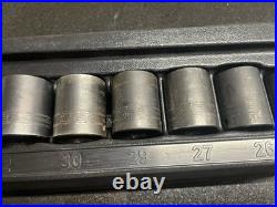 Snap On 10 pc 1/2 Drive 6-Point Metric Flank Drive Shallow Impact Socket Set