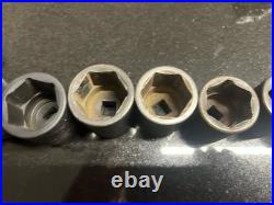 Snap On 10 pc 1/2 Drive 6-Point Metric Flank Drive Shallow Impact Socket Set