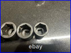 Snap On 10 pc 1/2 Drive 6-Point Metric Flank Drive Shallow Impact Socket Set