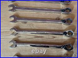 Snap-On, 10 piece, ratcheting spanner set, size 8 19mm, made in the USA used Snap-On, 10 piece, ratcheting spanner set, size 8 19mm, made in the USA used