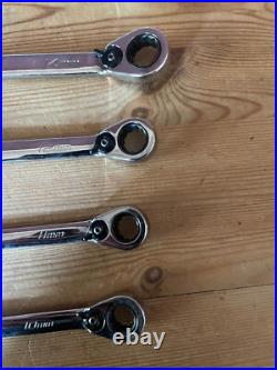 Snap-On, 10 piece, ratcheting spanner set, size 8 19mm, made in the USA used Snap-On, 10 piece, ratcheting spanner set, size 8 19mm, made in the USA used