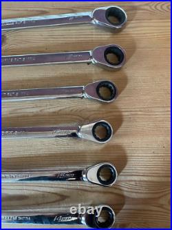 Snap-On, 10 piece, ratcheting spanner set, size 8 19mm, made in the USA used Snap-On, 10 piece, ratcheting spanner set, size 8 19mm, made in the USA used