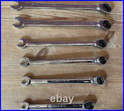 Snap-On, 10 piece, ratcheting spanner set, size 8 19mm, made in the USA used Snap-On, 10 piece, ratcheting spanner set, size 8 19mm, made in the USA used