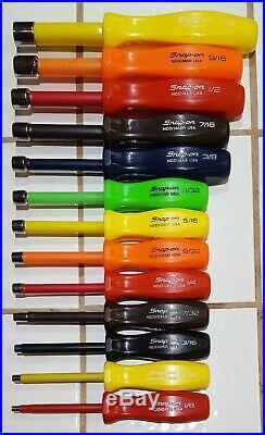 Snap On 13 pc Multi-colored Hard Handle Complete Nut Driver Set 1/8 5/8 NDD
