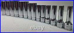 Snap-On 14 pc 3/8 Drive 6-Point SAE Deep Socket Set 1/4- 1 SFS081-SFS321-READ