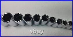 Snap-On 14 pc 3/8 Drive 6-Point SAE Deep Socket Set 1/4- 1 SFS081-SFS321-READ