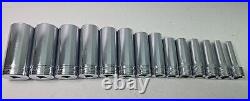 Snap-On 14 pc 3/8 Drive 6-Point SAE Deep Socket Set 1/4- 1 SFS081-SFS321-READ