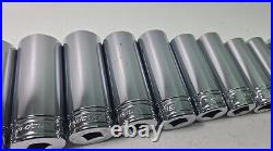 Snap-On 14 pc 3/8 Drive 6-Point SAE Deep Socket Set 1/4- 1 SFS081-SFS321-READ