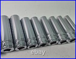 Snap-On 14 pc 3/8 Drive 6-Point SAE Deep Socket Set 1/4- 1 SFS081-SFS321-READ