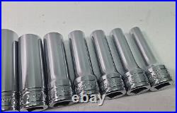 Snap-On 14 pc 3/8 Drive 6-Point SAE Deep Socket Set 1/4- 1 SFS081-SFS321-READ