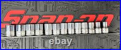 Snap On 1/2 Drive 12 Point Shallow Socket Set Including Rail (13 Pieces)