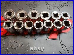 Snap On 1/2 Drive 6 Point Flank Drive Shallow Socket Set 12-24mm