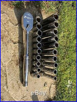 Snap On 1/2 Ratchet And Deep And Shallow Sockets SET